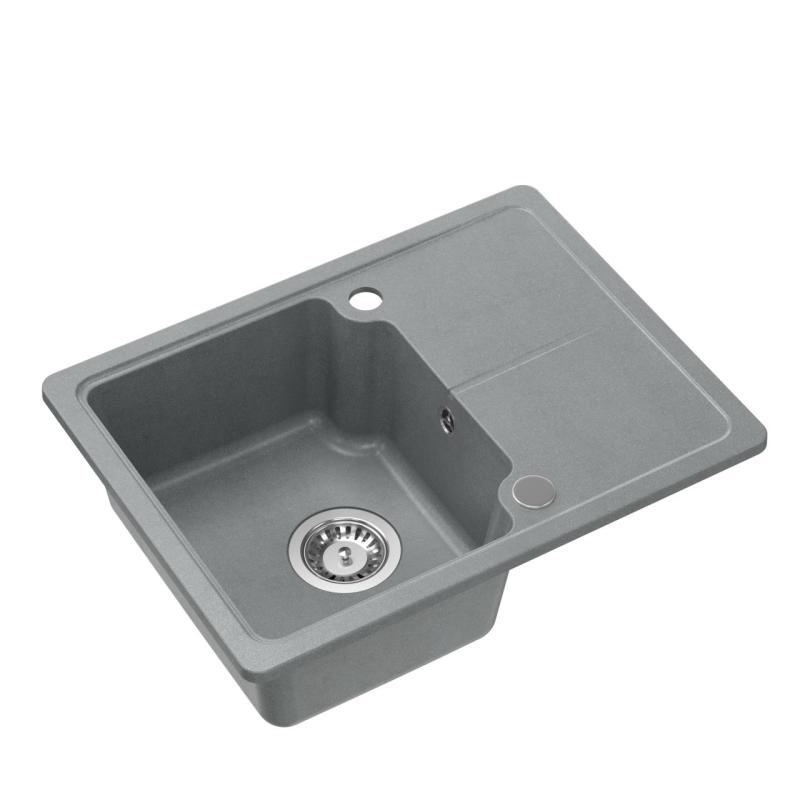 Quadri Kendal grey granite inset sink 58x44cm with drainer 1208967404