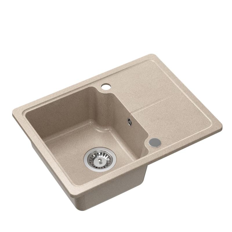Quadri Kendal beige sand granite inset sink 58x44cm with drainer 1208967405