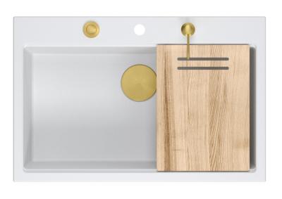Quadri Hard Rock wit granite inset large sink 76x50cm including golden plug and accessories 1208967424