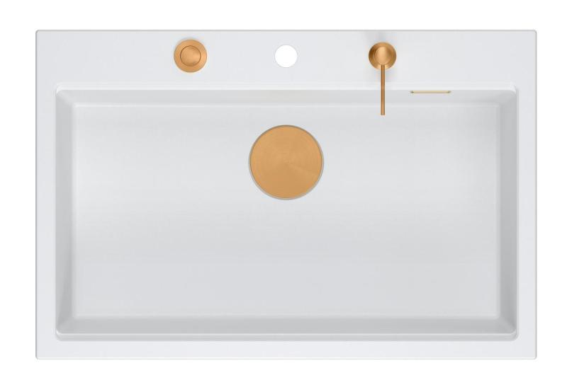 Quadri Hard Rock wit granite inset large sink 76x50cm including copper plug and accessories 1208967428