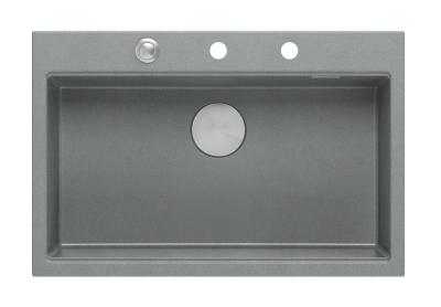 Quadri Hard Rock grey granite inset large sink 76x50cm including stainless steel plug and accessories 1208967430