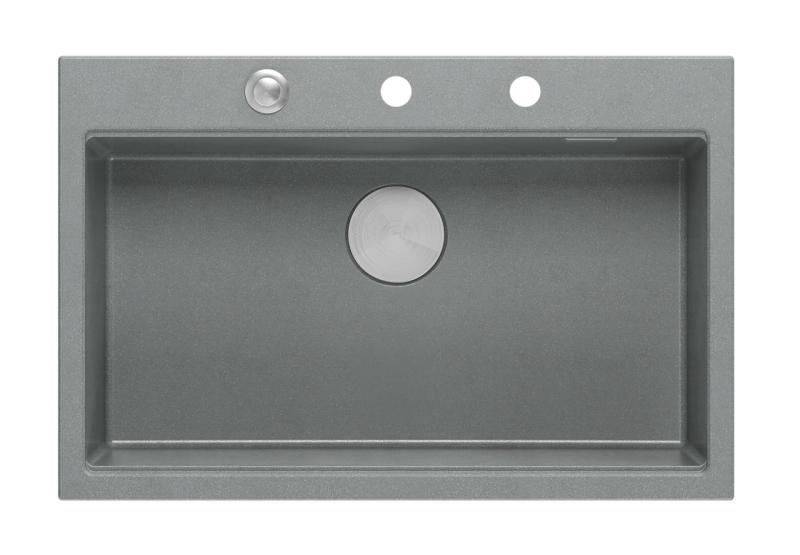Quadri Hard Rock grey granite inset large sink 76x50cm including stainless steel plug and accessories 1208967430