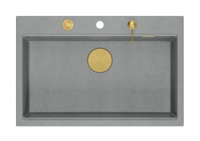 Quadri Hard Rock grey granite inset large sink 76x50cm including gold plug and accessories 1208967432
