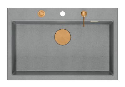 Quadri Hard Rock grey granite inset large sink 76x50cm copper plug and accessories 1208967435