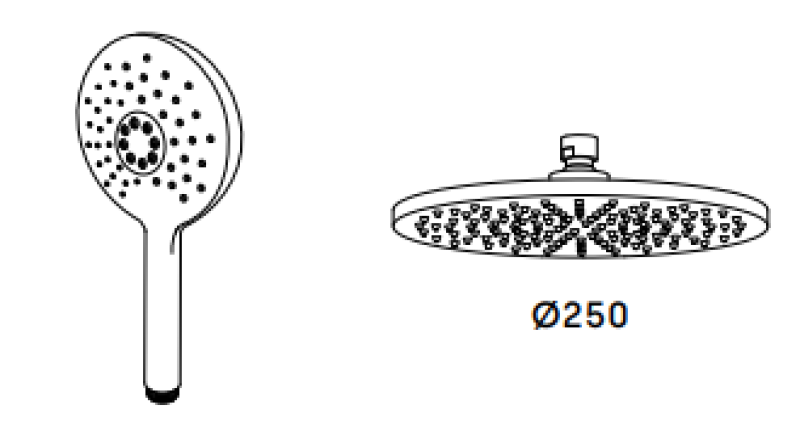 Waterevolution Flow shower combination with rain shower chrome 250mm T141NR2501