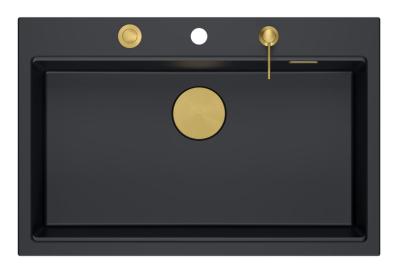 Quadri Hard Rock anthracite granite inset large sink 76x50cm including golden plug and accessories 1208967444