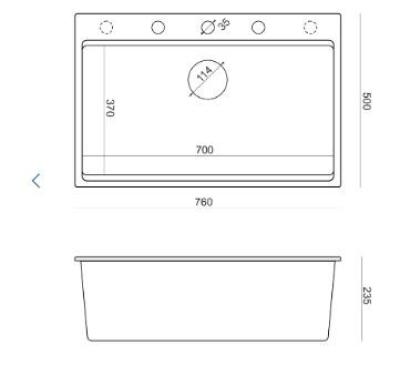 Quadri Hard Rock anthracite granite inset large sink 76x50cm including golden plug and accessories 1208967444