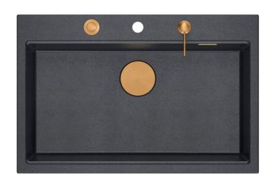 Quadri Hard Rock anthracite granite inset large sink 76x50cm including copper plug and accessories 1208967445