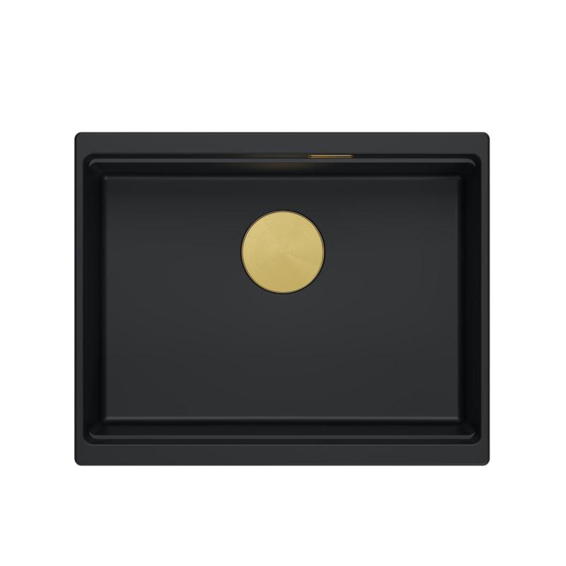 Quadri Newport II granite undermount black sink 560x450 mm with golden plug and cap 1208967449