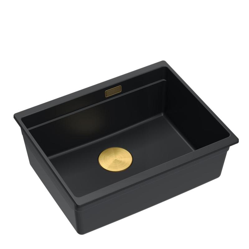 Quadri Newport II granite undermount black sink 560x450 mm with golden plug and cap 1208967449