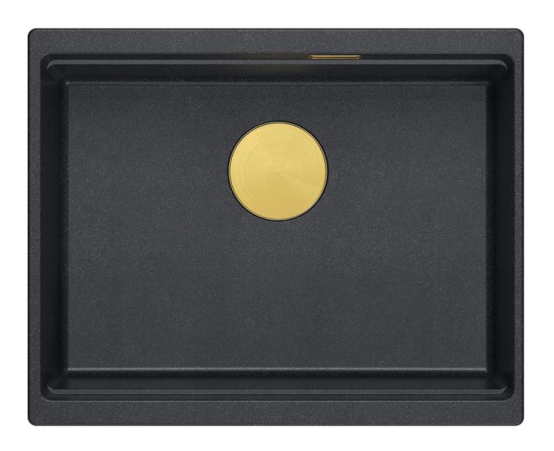 Quadri Newport II anthracite granite undermount sink 560x450mm with golden plug and cap 1208967460