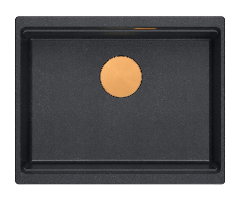 Quadri Newport II anthracite granite undermount sink 560x450mm with copper plug and cap 1208967461