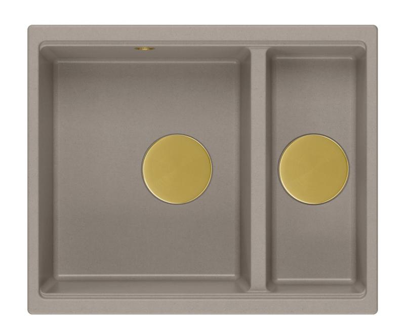 Quadri Newport II granite taupe inset and undermount sink 1,5-bowl 555x460mm  with golden manual siphon 1208967467
