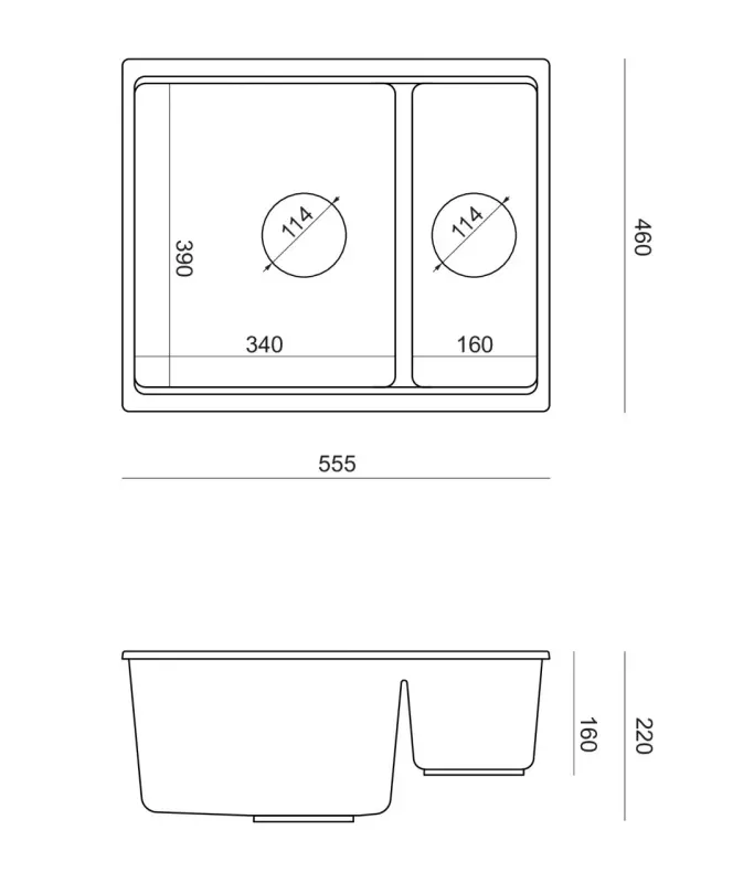 Quadri Newport II granite grey inset and undermount sink 1,5-bowl 555x460mm  with copper manual siphon 1208967471