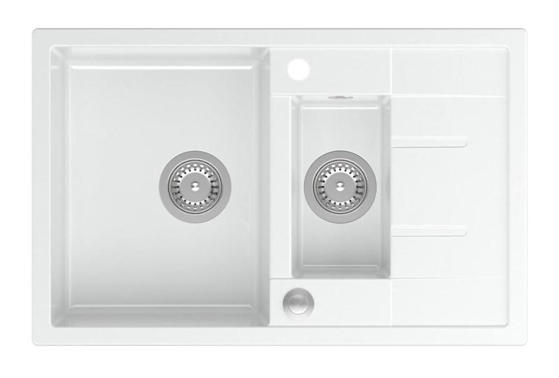 Quadri Brenton white granite inset 1.5 kitchen sink with draining board 78x50cm with stainless steel plug 1208967491