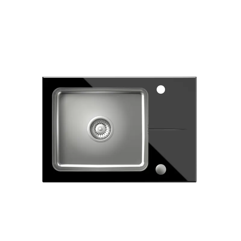 Quadri Glazz Set with Kitchentap and inset stainless steel sink with black glass drainer 64x44cm reversible 1208967493