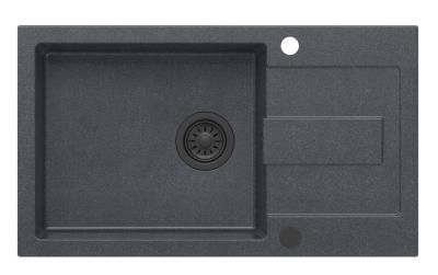 Quadri Sutton XL anthracite granite inset sink with reversible drainer 78x45cm with black plug 1208967494