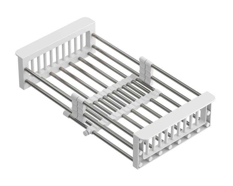 Quadri Universal extendable insert drainer basket stainless steel with white handles 225mm wide 1208967542
