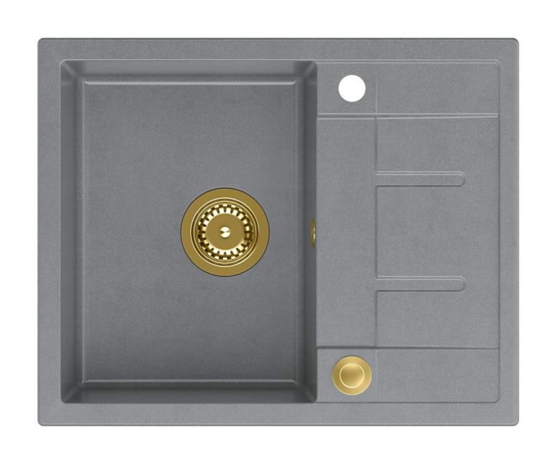 Quadri Dalton grey granite Inset Kitchen Sink with draining board reversible 62x50cm with golden plug 1208967565