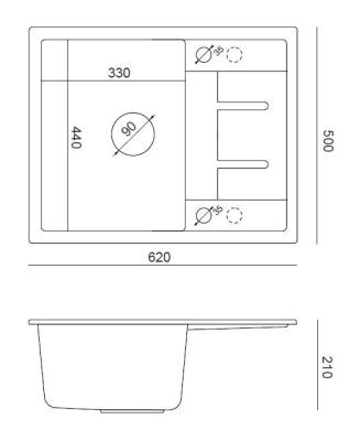 Quadri Dalton anthracite granite Inset Kitchen Sink with draining board reversible 62x50cm with stainless steel plug 1208967570