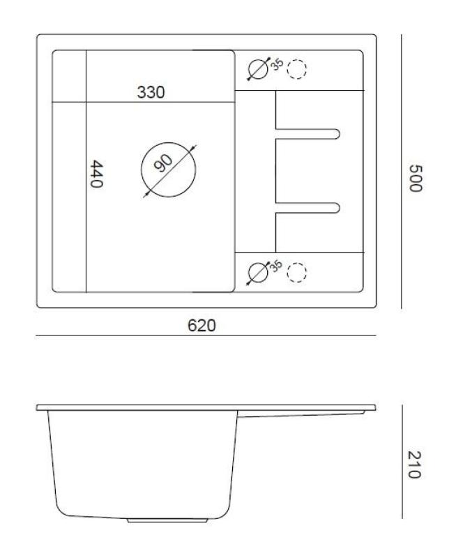 Quadri Dalton anthracite granite Inset Kitchen Sink with draining board reversible 62x50cm with golden plug 1208967571