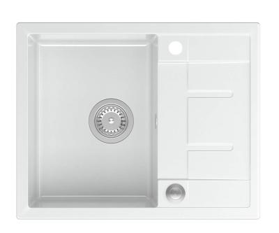 Quadri Dalton white granite Inset Kitchen Sink with draining board reversible 62x50cm with stainless steel plug 1208967573