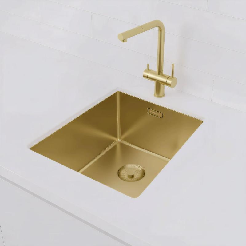 Pure.Sink Prestige sink 34x40 cm PVD Gold 10mm radius undermount, flush mount, and top mount PPG3440-60