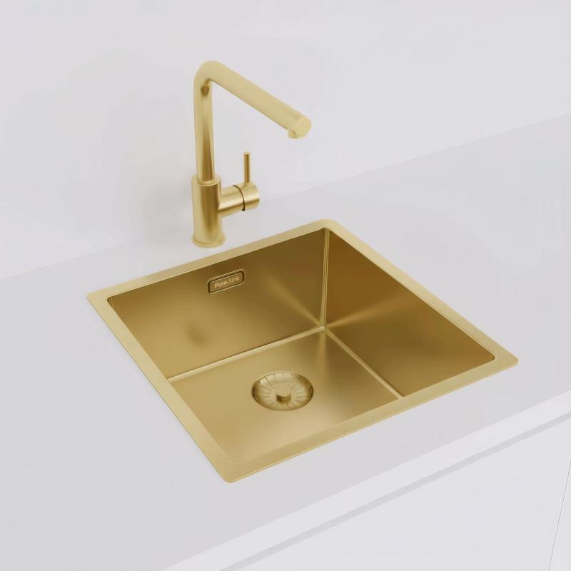 Pure.Sink Prestige sink 40x40 cm PVD Gold 10mm radius undermount, flush mount, and top mount PPG4040-60