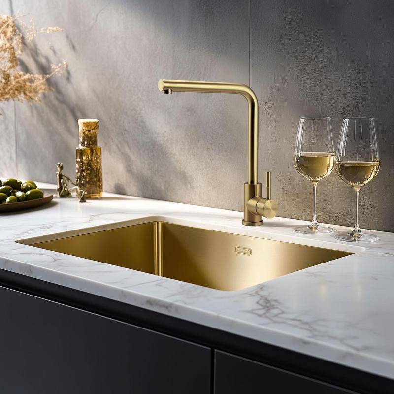 Pure.Sink Prestige sink 40x40 cm PVD Gold 10mm radius undermount, flush mount, and top mount PPG4040-60