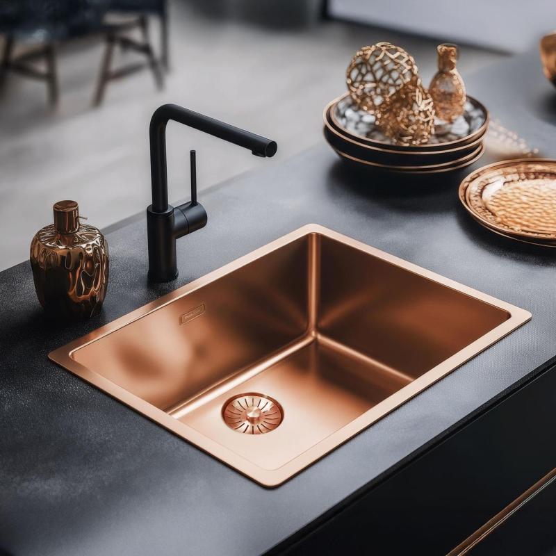 Pure.Sink Prestige sink 40x40 cm PVD Copper 10mm radius undermount, flush mount, and surface mount PPG4040-62