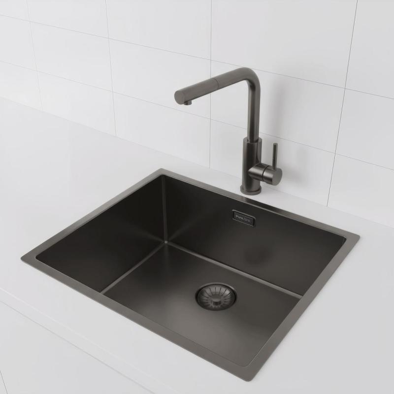 Pure.Sink Prestige sink 50x40 cm PVD Gun Metal 10mm radius under, flush and top mount PPG5040-61