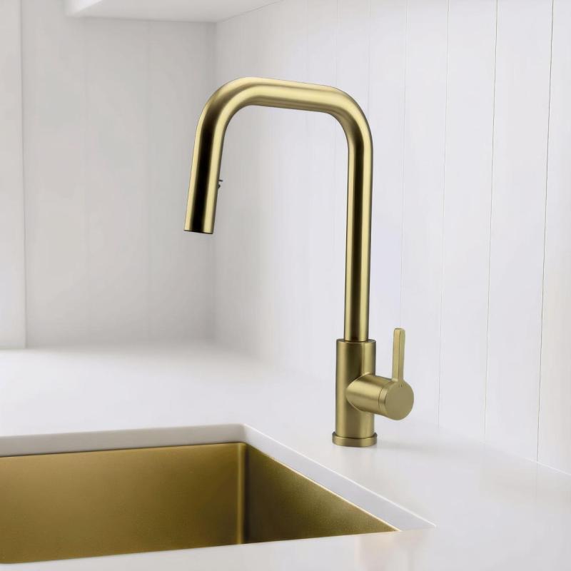 Pure.Sink Elite Steel Crystal-S kitchen faucet PVD brushed gold with pull-out spout PS8050-60