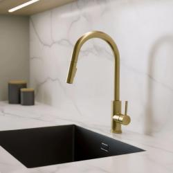 Pure.Sink Elite Steel Stream-S kitchen faucet PVD brushed gold with pull-out spout PS8045-60