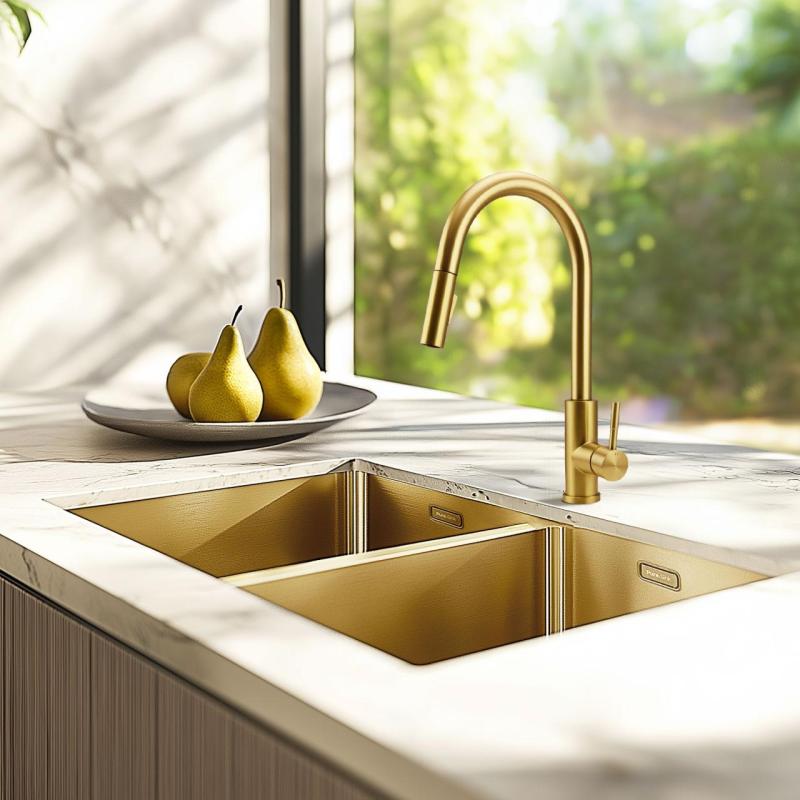 Pure.Sink Elite Steel Stream-S kitchen faucet PVD brushed gold with pull-out spout PS8045-60