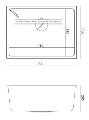 Quadri Elston Anthracite Granite Undermount Sink 495x360mm with Stainless Steel Plug 1208967659