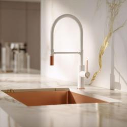 Quadri Retford Kitchen Mixer Tap White with Copper Finish and Flexible White Spout 1208967673