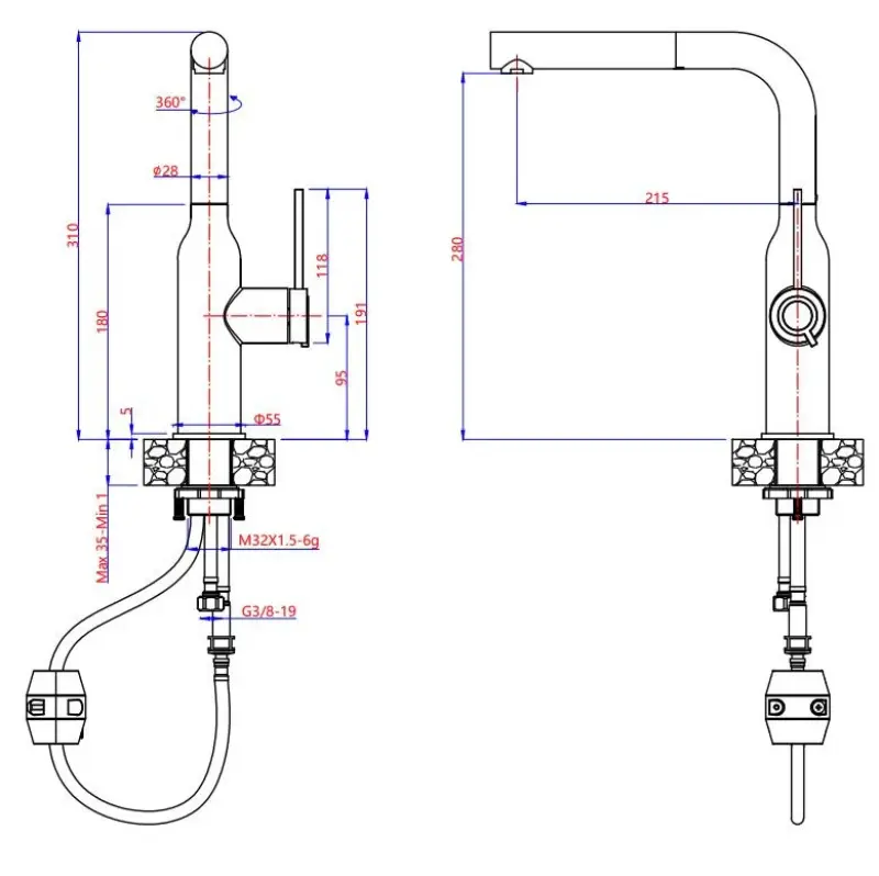 Quadri Stamford Kitchen Mixer Tap White with PVD Copper Finish and Removable Spout 1208967687