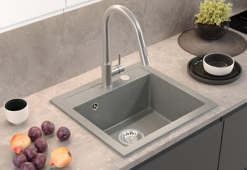 Quadri London Granite Grey Sink 50x47cm with Tap Hole Surface Mounted - 1208967727