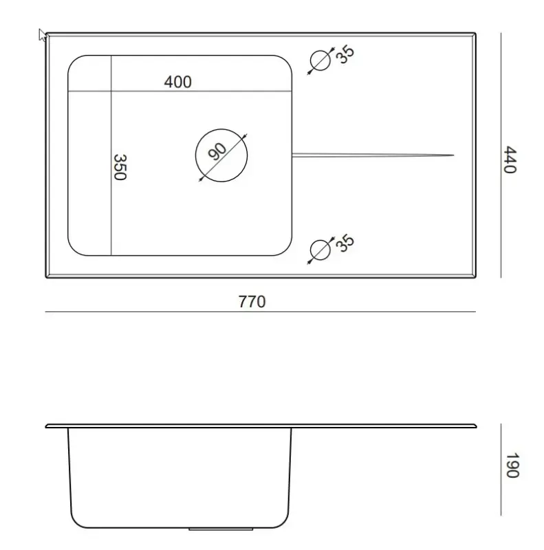 Quadri Glazz Set with Kitchen Faucet and Built-In Stainless Steel Sink with Black Glass Draining Area - 77x44cm Reversible - 1208967734