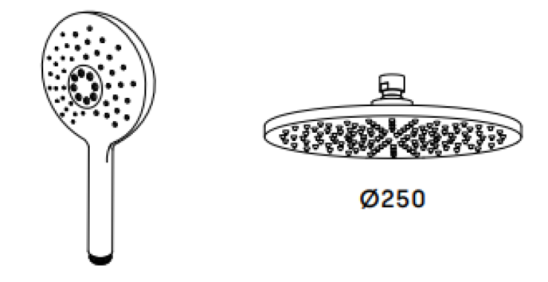 Waterevolution Flow thermostatic shower combination with rain shower chrome 250mm round T141TNR2501