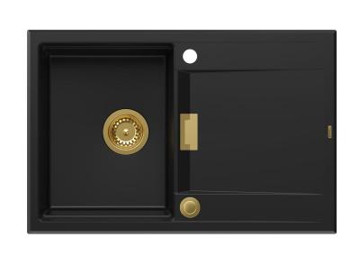 Quadri Minton Granite Top-Mounted Black Sink 76x50cm with Reversible Drainer and Gold Plug 1208967739