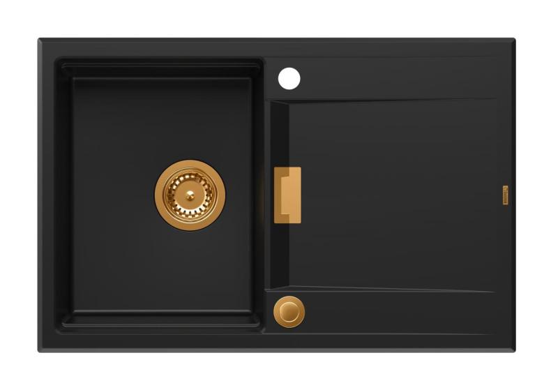 Quadri Minton Granite Top-Mount Black Sink 76x50cm with Reversible Drainer and Copper Plug 1208967740