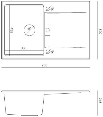 Quadri Minton Granite Top-Mount Grey Sink 76x50cm with Reversible Draining Board and Gold Plug - 1208967742