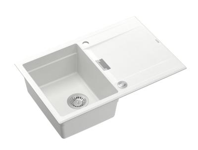 Quadri Minton Granite Top-Mount White Sink 76x50cm with Reversible Drainer and Stainless Steel Plug - 1208967747