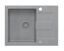 Quadri Sutton Grey Granite Drop-In Sink 60x45cm with Draining Board, Reversible with Grey Plug - 1208967750