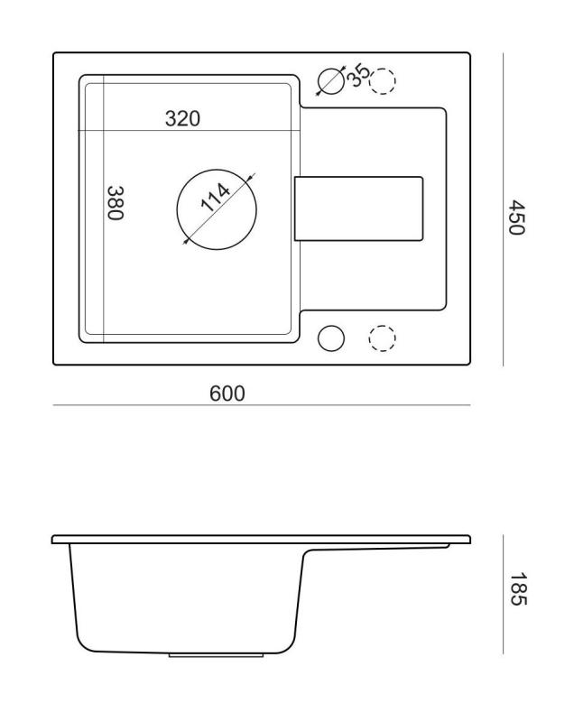 Quadri Sutton Beige Sand Granite Top-Mount Sink 60x45cm with Draining Board, Reversible with Beige Plug - 1208967751