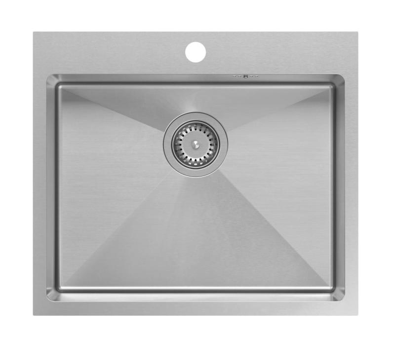Aquadesign Clara Sink Stainless Steel 55x48cm Top Mount or Flush Mount with Faucet Deck and Stainless Steel Plug - 1208967756