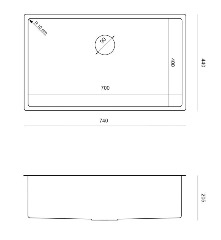 Aquadesign Zara Stainless Steel Sink 74x44cm Undermount, Flush Mount and Top Mount with Stainless Steel Plug - 1208967758