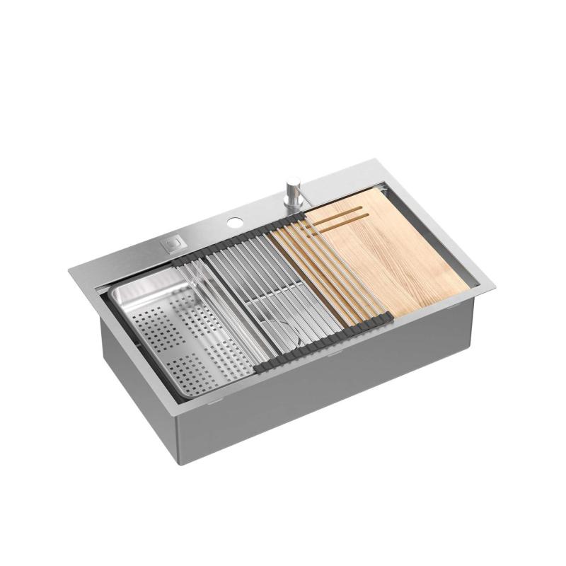 Aquadesign Vesta Stainless Steel Sink 76x49cm for Surface and Flush Mounting with Faucet Deck, including Stainless Steel Plug and Accessories - 1208967762