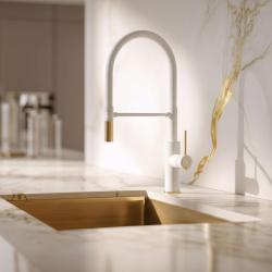 Quadri Retford Kitchen Mixer Tap White with Gold Finish and Flexible White Spout 1208967770